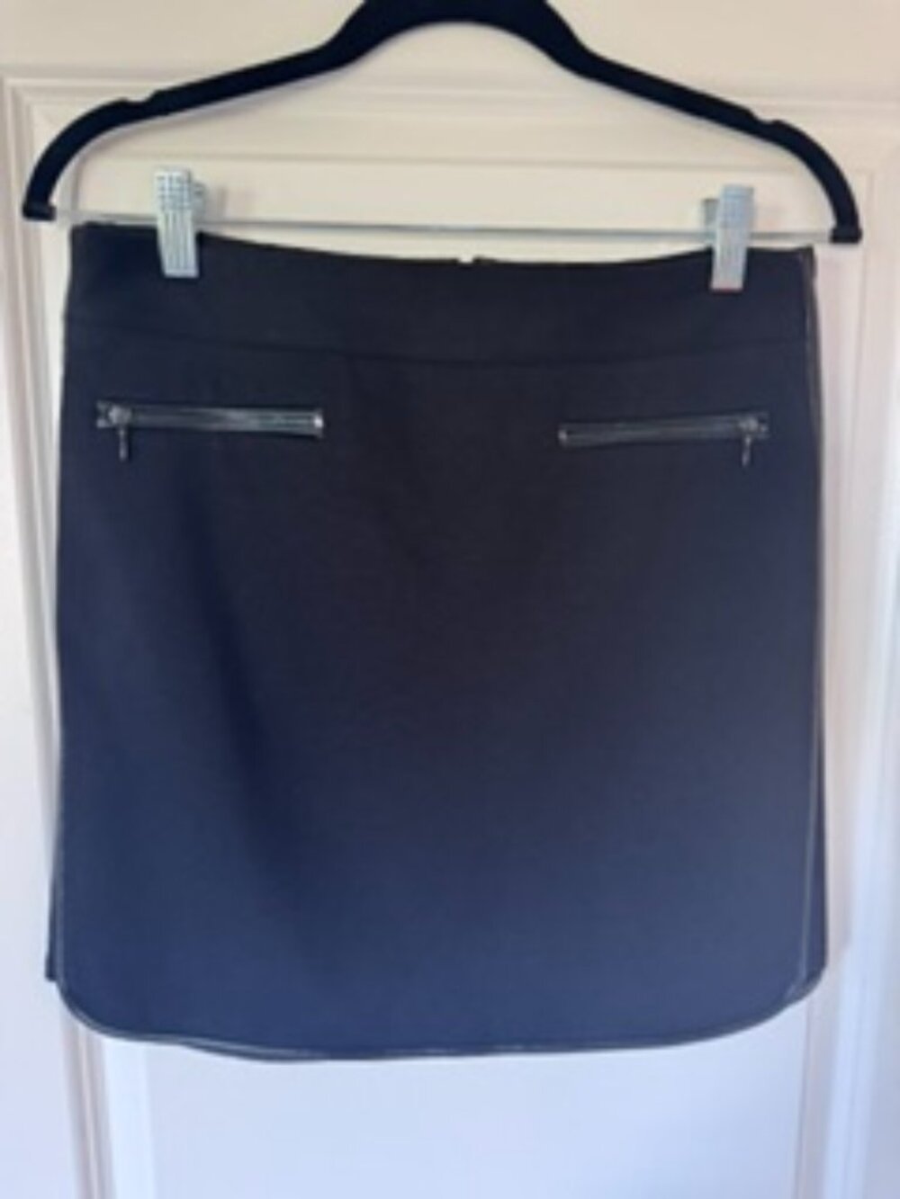 Black Mini Skirt with Leather Piping - Size 2
